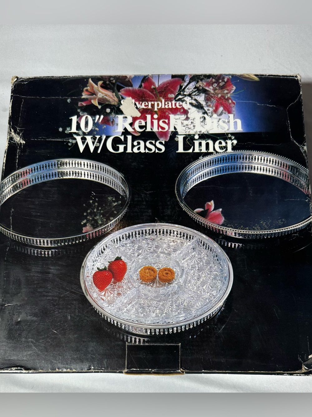 Silverplate 10" Relish Dish with Clear Glass Liner - Unbranded